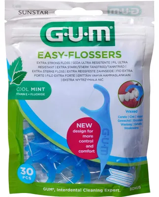 Image de Sunstar GUM Easy Flossers 30 pièces fil dentaire avec fluorure goût menthe