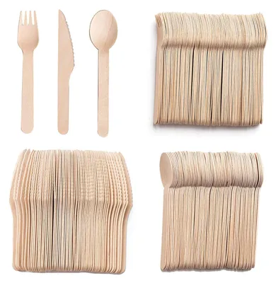 Holzbesteckset 300-tlg. Einwegbesteck 16 cm natur