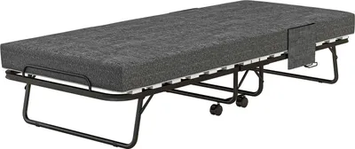 Produktbild von Klappbett Gästebett mit Rollen, 10 cm Matratze, Abdeckung, Reisebett mit Seitentasche Dunkelgrau 190 x 80 x 42 cm