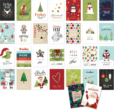 Produktbild von 30 moderne Weihnachtskarten Klappkarten Mix mit Umschlag - großes Motiv Weihnachten Grußkarten Set