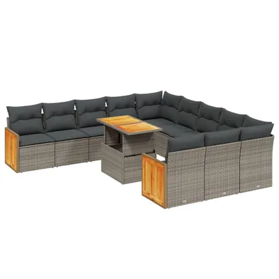 Produktbild von vidaXL 11-tlg. Garten-Sofagarnitur mit Kissen Grau Poly Rattan