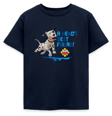 Produktbild von Spreadshirt Feuerwehrmann Sam™ Dalmatiner Schnuffi Süß Kinder T-Shirt, 110/116 (5-6 Jahre), Navy