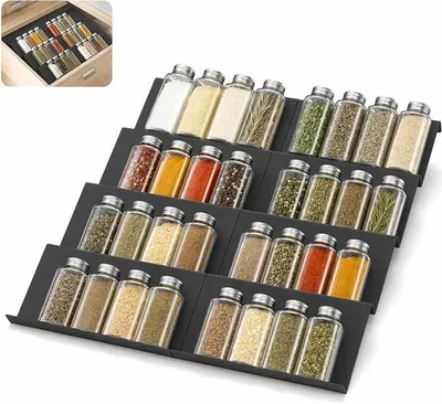 Produktbild von PolkaHome® Gewürzregal mit Gläsern, 8-teilig, Gewürzorganizer, Schublade, für Küche, Arbeitsplatte, Schrank, Regal