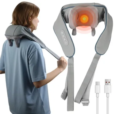 Produktbild von Elektrischer Nacken- und Schultermassagegerät, tragbar, 6 Massageköpfe, 3 Modi, wiederaufladbar