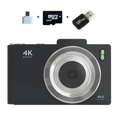 Obrázek produktu pro FORSMANO 64GB retro digitální fotoaparát s 48MP duálním objektivem, 2,8" IPS displejem, 16násobným zoomem, autofokusem, podporou OTG a SD karet, černý