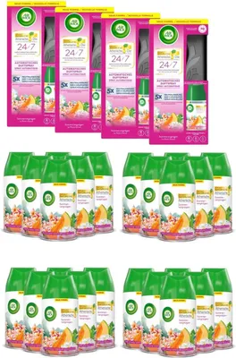 Produktbild von Air Wick Freshmatic Max – Starter-Set mit 4 Geräten und 28 Nachfüller – Batteriebetrieben – Duft: Sommervergnügen – 28 x 250 ml Nachfüller + 4 x Gerät in Schwarz