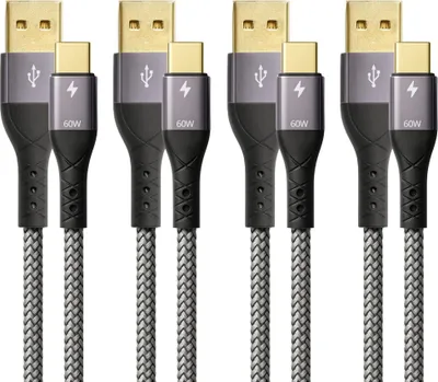 Produktbild von ProfiPatch USB A auf USB C Kabel 60W QC 3A Set 0,5m+1m+2m+3m grau Goldkontakt Textil USB Datenkabel, Schnellladekabel für Notebooks, Laptops und Handys