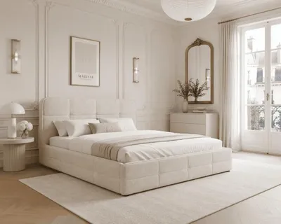 Produktbild von MOEBLO Polsterbett Bett 17 – Doppelbett mit Aragon-Stoff, gepolstertem Kopfteil, Metallrahmen, Bettkasten und Federmechanismus - 160x200 cm - Beige (Aragon 03)
