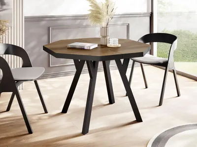 Produktbild von Moderner Runder Ausziehbarer Esstisch Desmond mit Schwarz Holzbeinen – Erweiterbar bis 200 cm, Ideal für 4 bis 8 Personen - Loft-Stil Tisch für Esszimmer oder Küche - Lefkas Eiche