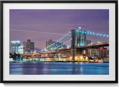 Produktbild von Brooklyn-Brücke– Wandbild mit Rahmen – Gerahmtes Bild  – Wanddekoration – 100x70 cm –  Schwarz Rahmen