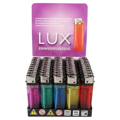 Produktbild von Lux Einwegfeuerzeug transparent Ohne Motiv Reibrad Display Normale Flamme