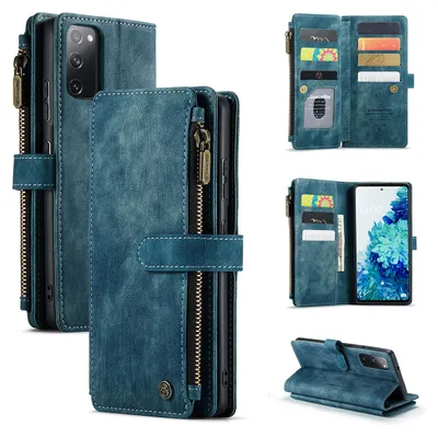 Immagine prodotto di Custodia Galaxy S20 FE, custodia in Finto cuoio con cerniera, chiusura magnetica, tasca per carte, supporto, portafoglio, custodia protettiva per Samsung Galaxy S20 FE / S20 FE 5G Blu