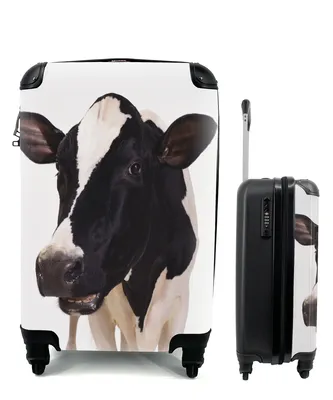 Produktbild von MuchoWow® Koffer Handgepäck Trolley Rollkoffer Kleine Reisekoffer mit 4 Rollen - Kuh - Weiß - Tiere - Schwarz - Cabin Size < 55x40x23 cm & 55x40x20 cm - Fotokoffer - Kabinenkoffer - Boardgepäck - Reise-Box - Reisekoffer - Reisegepäck - Koffer mit Bild - Trolley für Kinder
