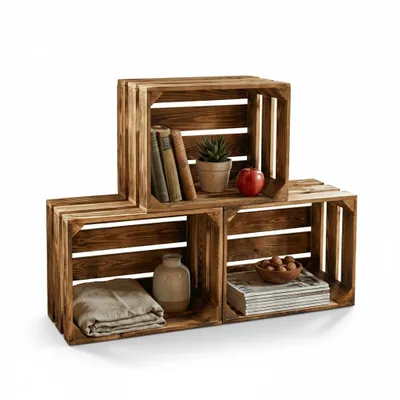 Produktbild von Holzkiste geflammt 40x30x25cm - Obstkiste Regalbox mit & ohne Zwischenboden