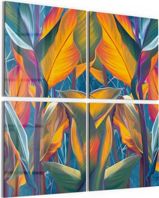 Produktbild von DEQORI Glasbild Echtglas 4x50x50 cm 'Exotisches Blättermeer' Wandbilder XXL groß