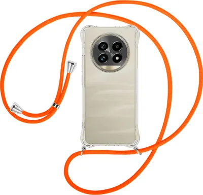 Produktbild von Handykette Backcover-Schutzhülle mit Band (Metall silberfarben) für Realme 13 Pro 5G - neonorange