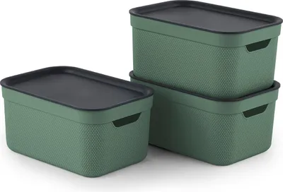 Produktbild von Rotho Aufbewahrungsboxen mit Deckel A5 Jive - 3er-Set Kunststoffbox - Stapelbox je 27,8 x 19,5 x 22,4 cm - Box stapelbar - Dekorative Ordnungsboxen