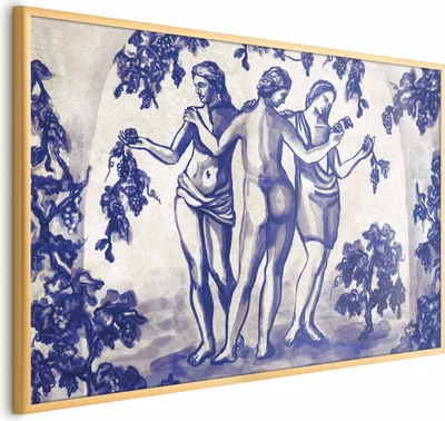 Produktbild von Posterpapier Poster - Ancient Vineyard - three women in a portal painted in blue ink 90x60 cm Menschen h-A-10113-ao-a