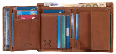 Produktbild von Benthill Herren Geldbörse aus Echt-Leder - Geldbeutel mit RFID-Schutz - Großes Portemonnaie für Herren - Vintage Leder