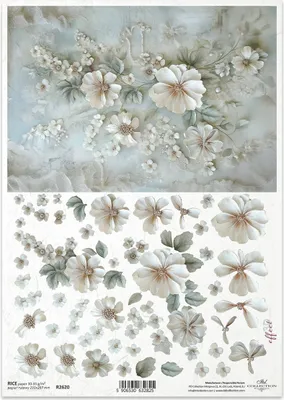 Immagine prodotto di Carta di riso per decoupage Carta per decoupage A4 R2620 Fiori 3D