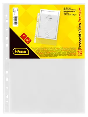 Produktbild von Idena 10010 - 10 Stück Klarsichthüllen A4 glasklar, Prospekthüllen aus Kunststof