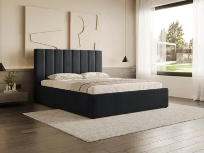 Produktbild von Chilly Möbel Design Bett Elodie - Polsterbett mit Bettkasten, Lattenrost und elegantem Kopfteil 180x200 cm / Metallrahmen / Samt / Schwarz