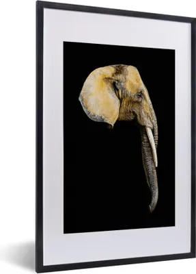 Produktbild von MuchoWow® MuchoWow® Gerahmtes Poster Elefant - Kopf - Schwarz 40x60 cm - Poster mit zchwarzem Bilderrahmen - Poster in Rahmen
