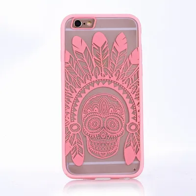 Produktbild von Handy Hülle Mandala für Apple iPhone 8 Plus Design Case Schutzhülle Motiv Federn Totenkopf Cover Tasche Bumper Rosa