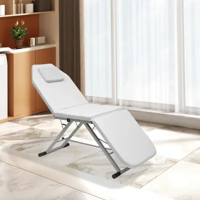 Obrázok produktu pre Kozmetické lehátko – masážne lehátko – skladacie – nosnosť 250 kg – profesionálne pre salón a kúpele – bez montáže – slonovinovo biele