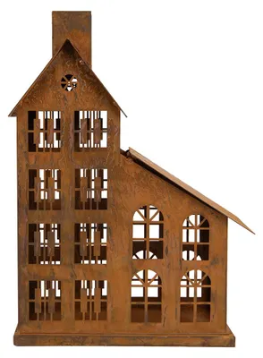 Immagine prodotto di Clayre & Eef, statuina decorativa a forma di casa, 22x11x32 cm, color marrone, realizzata in metallo