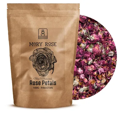 Produktbild von Mary Rose - Essbare Blüten Rote Rosenblätter 100g - 100% Naturrein - Für Tee, Backen & Dekoration - Hochwertige Getrocknete Rosen - Ägypten