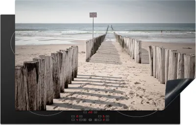 Produktbild von KitchenYeah© Herdabdeckplatte Strand - Zaun - Schatten , 83x51cm, Küche Deko, Glaskeramikkochfeld Herdabdeckung, Abdeckplatte fùr Kochfeld