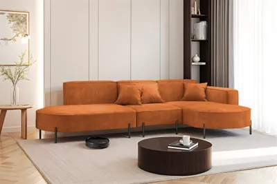 Produktbild von Ecksofa Designersofa VALENCIA in Stoff Noel Ziegelrot Ottomane Rechts