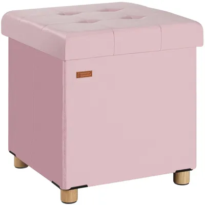 Zdjęcie produktu dla Pufa do przechowywania Aksamitna - 38 x 38 x 42 cm - Różowa - Obciążenie do 300 kg