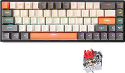 Obrázek produktu pro Mechanická klávesnice s 68 klávesami Rozložení 68 kláves Kombinace kláves FN Plný anti-ghosting Barevné podsvícení Více než 10 režimů osvětlení Odpojitelný kabel Dvoubarevné vstřikované klávesy Odolnost Kompatibilita s více systémy Přenosné provedení
