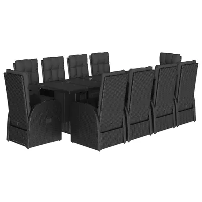 Produktbild von vidaXL 11-tlg. Garten-Essgruppe mit Kissen Schwarz Poly Rattan