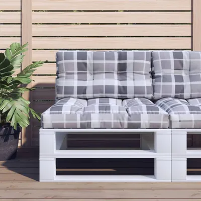 Obrázek produktu pro Odolné paletové polštáře šedé kostkované 70x40x12 cm látkové polštáře na zahradní nábytek nábytek7156939