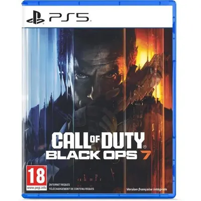 The image shows the front cover of a PlayStation 5 game case for Call of Duty: Black Ops 7.