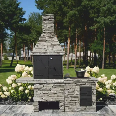 Produktbild von Casa Padrino Luxus Beton Gartengrill Grau 196 x 58 x H. 188 cm - Garten Grillkamin