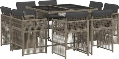 Obrázek produktu pro vidaXL 9dílný zahradní jídelní set s polštáři Grey Poly Rattan