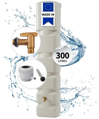 Image de 4rain BASIC réservoir mural kit complet 300 L, beige sable y compris robinet de vidange en plastique et raccord de descente