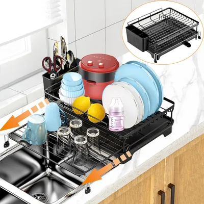 Ausziehbarer Geschirrabtropfer 2-in-1, schwarz, 35-54 cm