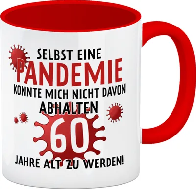 Produktbild von Witziger Kaffeebecher Rot für den 60. Geburtstag mit Motiv: Pandemie