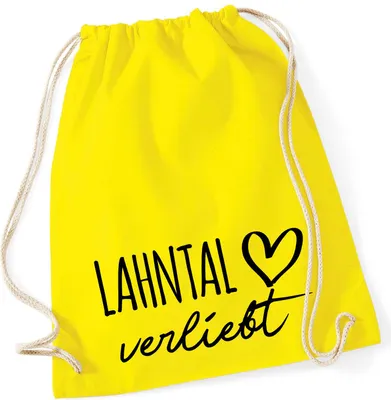 Produktbild von Huuraa Turnbeutel Lahntal verliebt 12 Liter Yellow Baumwolle Rucksack Geschenkidee
