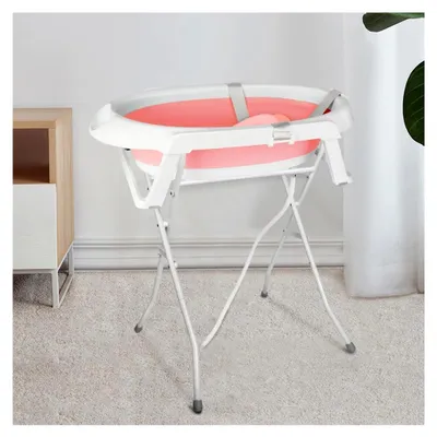 Produktbild von Faltbare Babybadewanne mit Gestell und Badekissen (Rosa)
