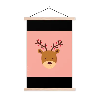 Produktbild von MuchoWow® Textilposter Rentier - Weihnachten - Rosa - Winter 60x90 cm mit holzfarbenen Rahmen - Textil