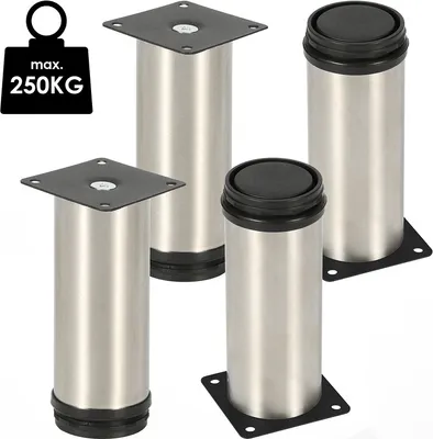Zdjęcie produktu dla 4X nóżki meblowe do kanapy regulowane nóżki do szafki nóżki do sofy nóżki do łóżka - stal nierdzewna - 200 mm