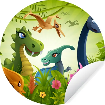 Produktbild von MuchoWow® Runde Wandtattoo - Wandsticker Tapete Aufkleber Dinosaurier - Tiere - Dschungel - Illustration - Baby - Jungen - Mädchen - Kinder Ø 30 cm Selbstklebend und Repositionierbar - Wandaufkleber - Kreis - Wandbild - Fototapete - Selbstklebend - Dekoration - Wandschmuck - Schlafzimmer