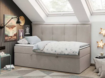 Produktbild von Boxspringbetten für Kinderzimmer, Jugendbett mit Matratze - BANCO - 90x200cm - Beige - H3