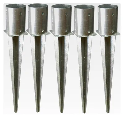Produktbild von Einschlagbodenhülse Rund 101 mm – 5er Set – Feuerverzinkt – Einschlaghülse für Holzpfosten Ø 100 mm – Pfostenträger ohne Betonieren